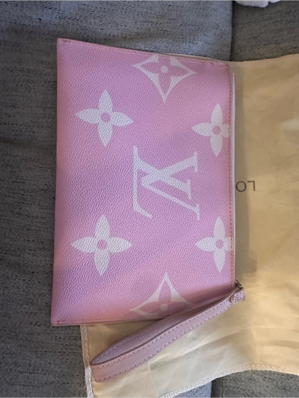 Pink & White Monogram Wristlet Pouch